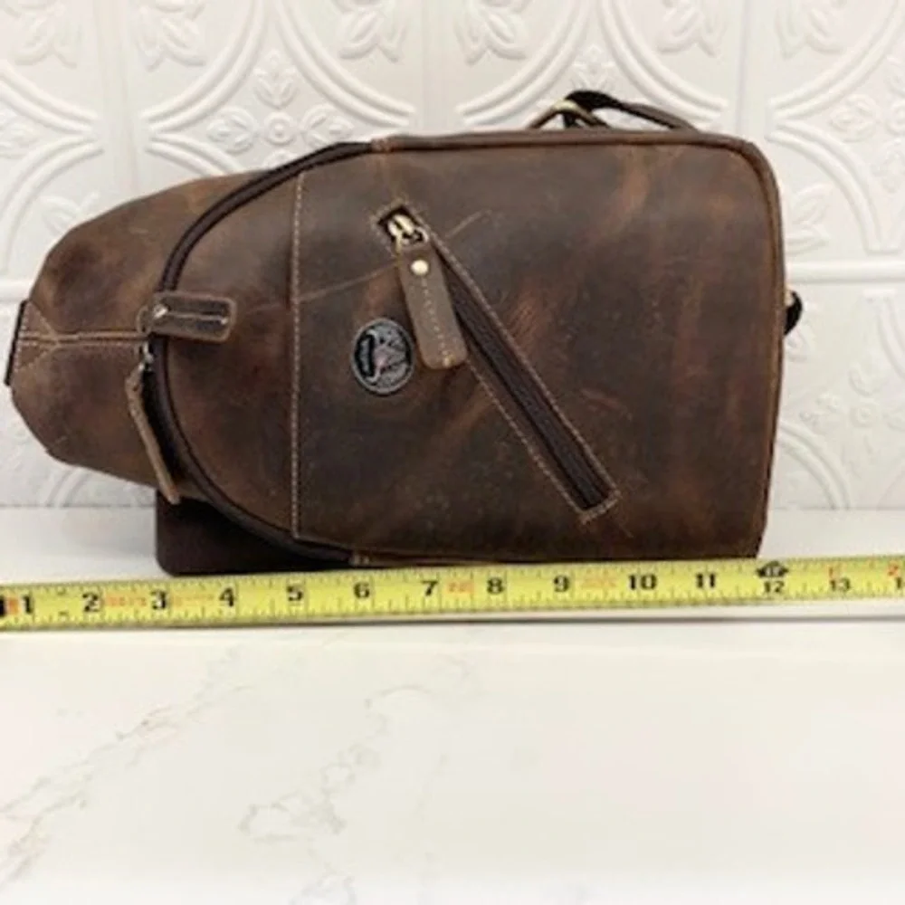 American Bison Brown Genuine Leather Sling Bag Crossbody Backpack ABBG 41-25211